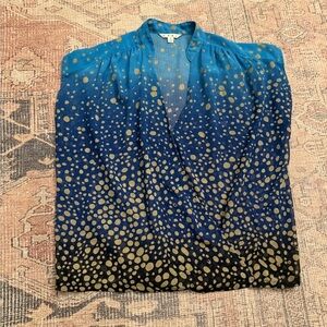 CAbi Teal and Tan Polka Dot Blouse